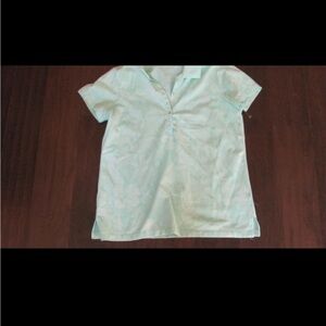 Carribean Joe short sleeves green floral top golf shirt 3/4 button up medium